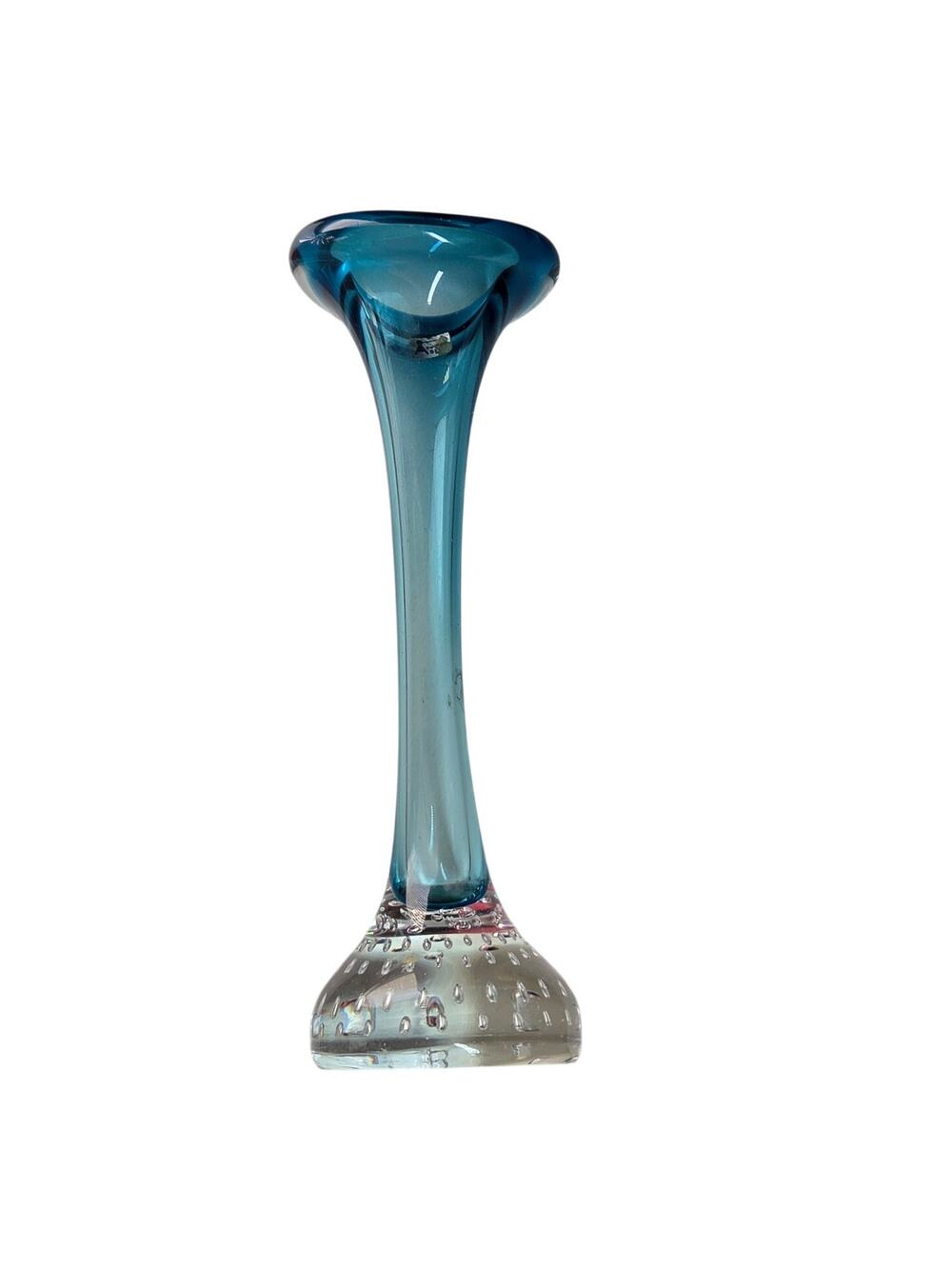 Aseda Sweden Blue Art Glass Vase with Controlled Bubble Base